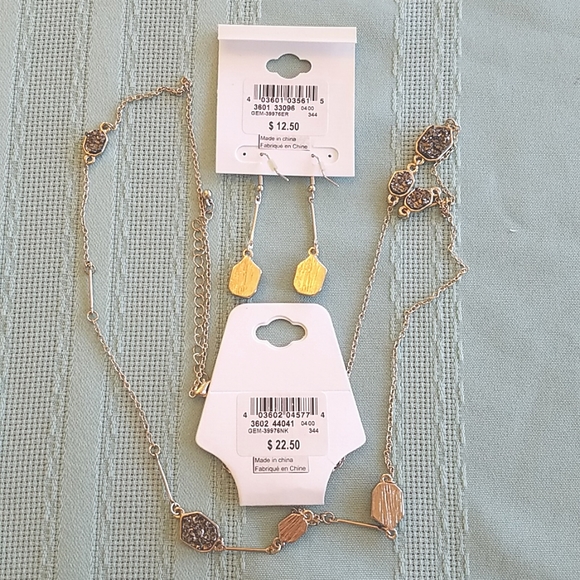 Ricki's Gray Druzy Necklace and Earring set NWT - Picture 2 of 5